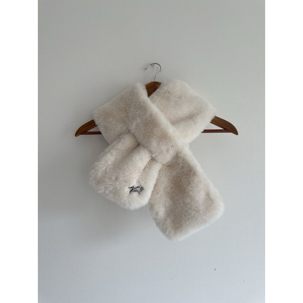 ✿ Karl Lagerfeld Paris Faux Fur Scarf Cream Beige Winter Luxury Soft Warm